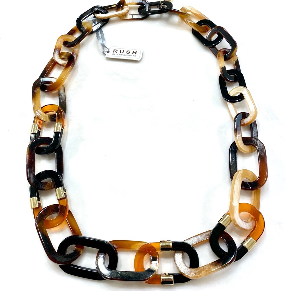 RUSH Tortoise Link Necklace in Black & Brown